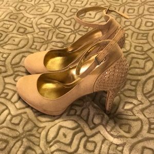 Beige pumps with rhinestone stiletto heel